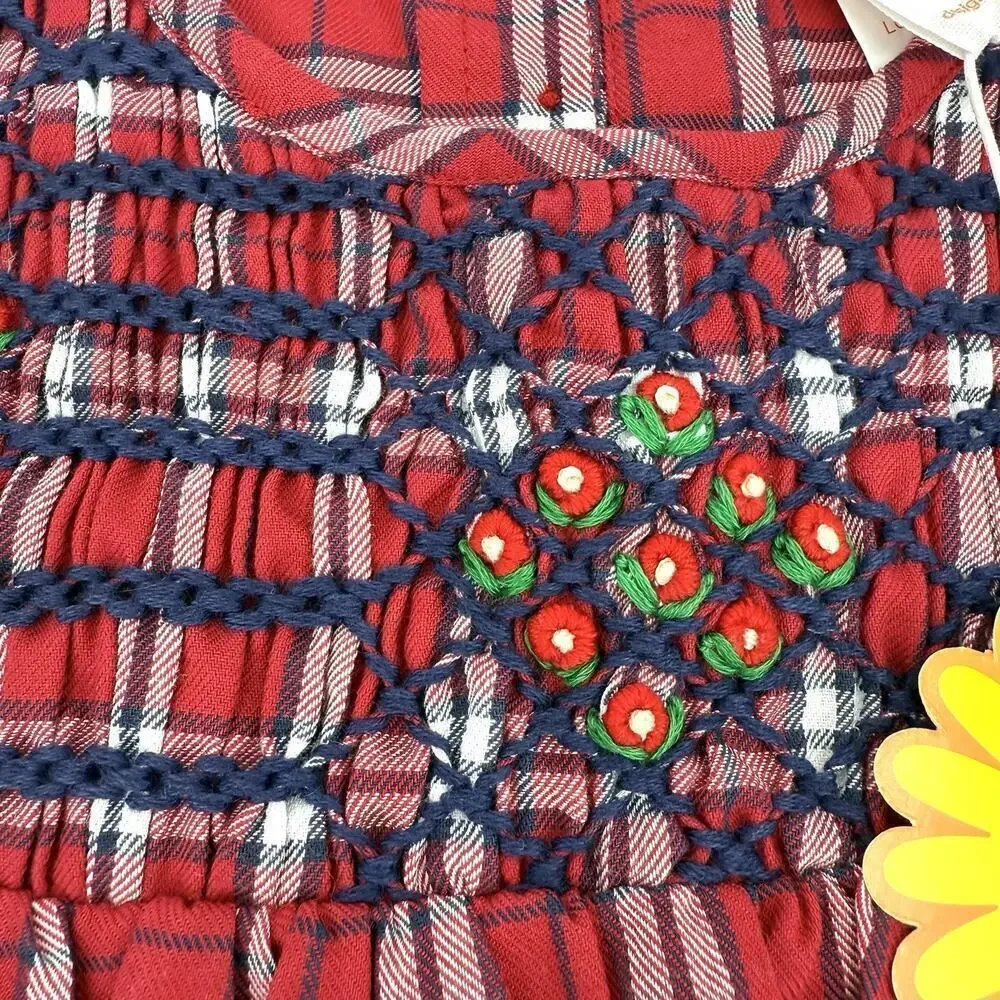 Masalababy Size 18-24 Mos. Red Tartan Plaid Smocked Top Cotton Ruffle Dress NWT